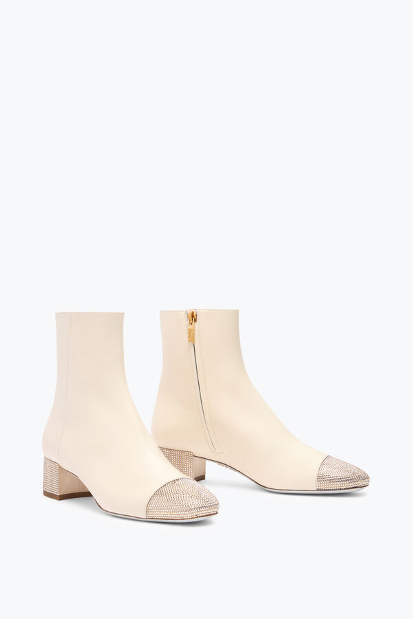 jeweled bonnie ankelboots i läder ivory med guld kristaller 40 rene caovilla