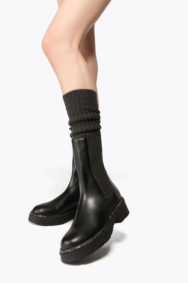 jeweled bika lÄder och kashmir svarta ankelboots med kristaller 50 rene caovilla