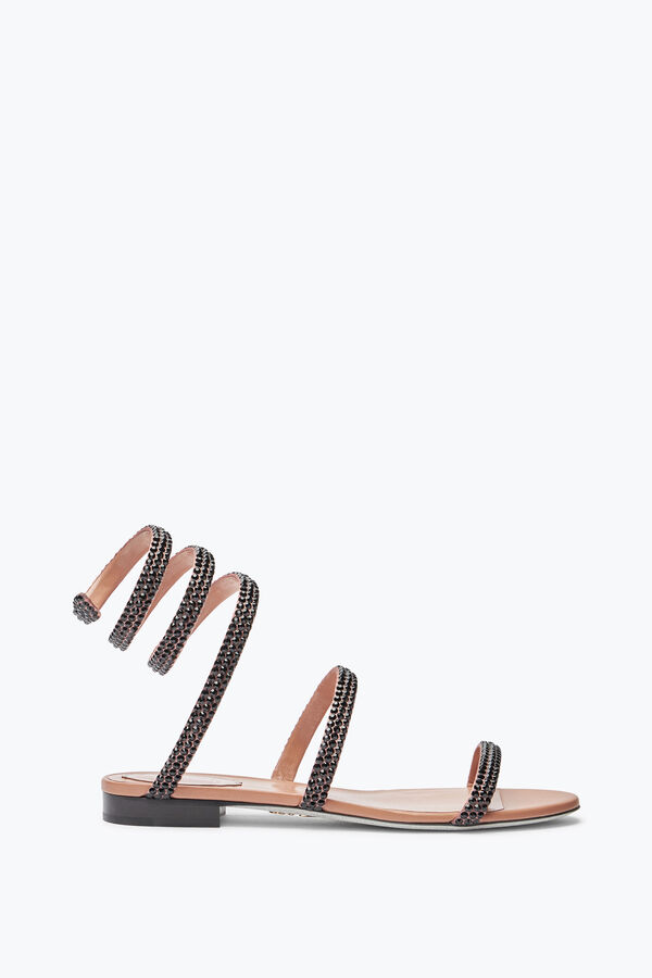 jeweled cleo havanna platt sandal med svarta kristaller 10 rene caovilla