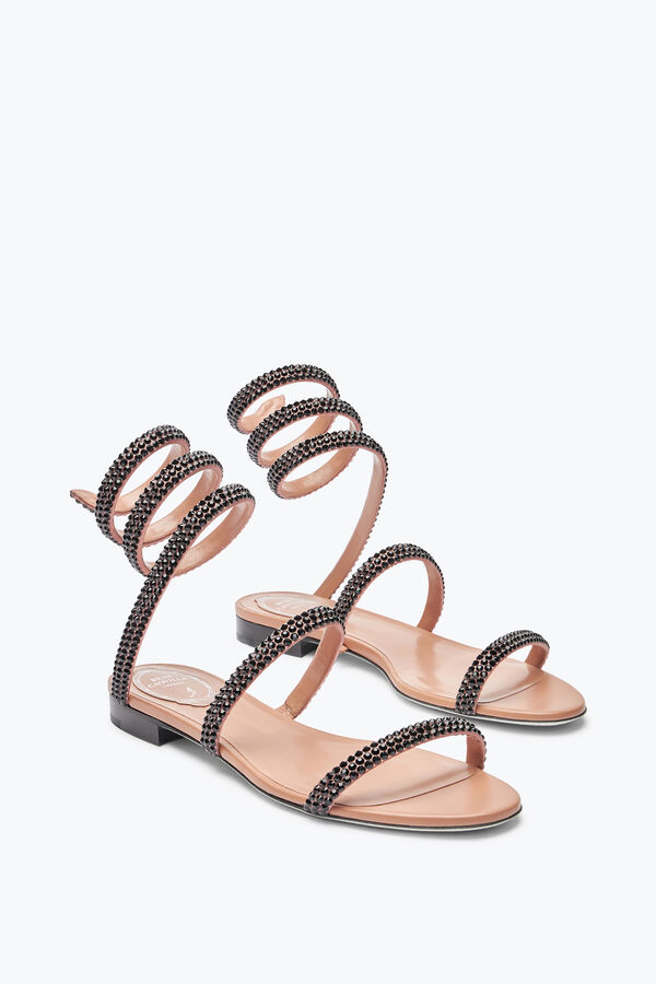 jeweled cleo havanna platt sandal med svarta kristaller 10 rene caovilla
