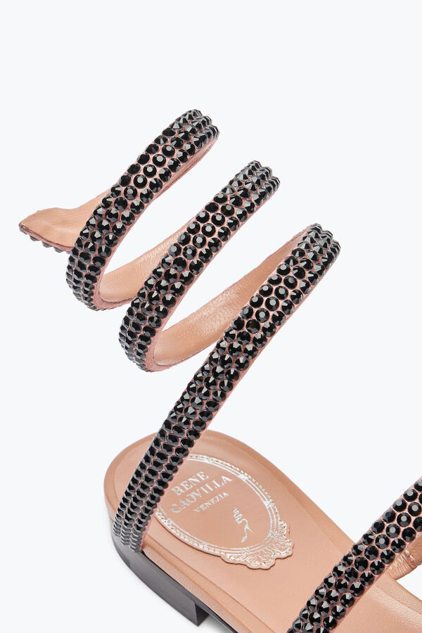 jeweled cleo havanna platt sandal med svarta kristaller 10 rene caovilla