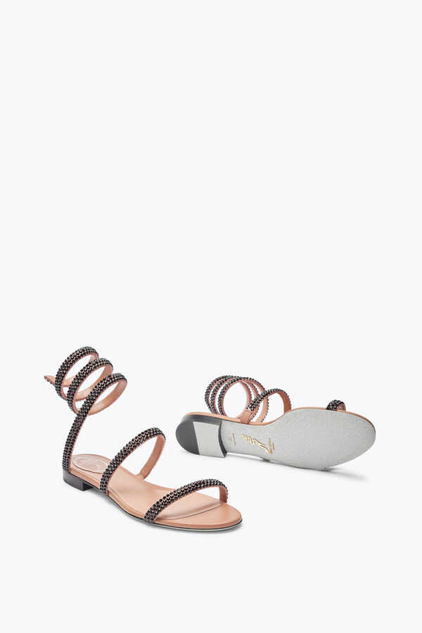 jeweled cleo havanna platt sandal med svarta kristaller 10 rene caovilla