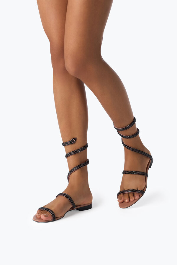 jeweled cleo havanna platt sandal med svarta kristaller 10 rene caovilla