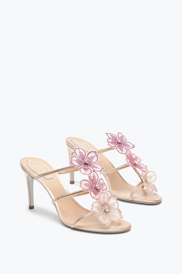 jeweled persika blomma rosa mule 80 rene caovilla