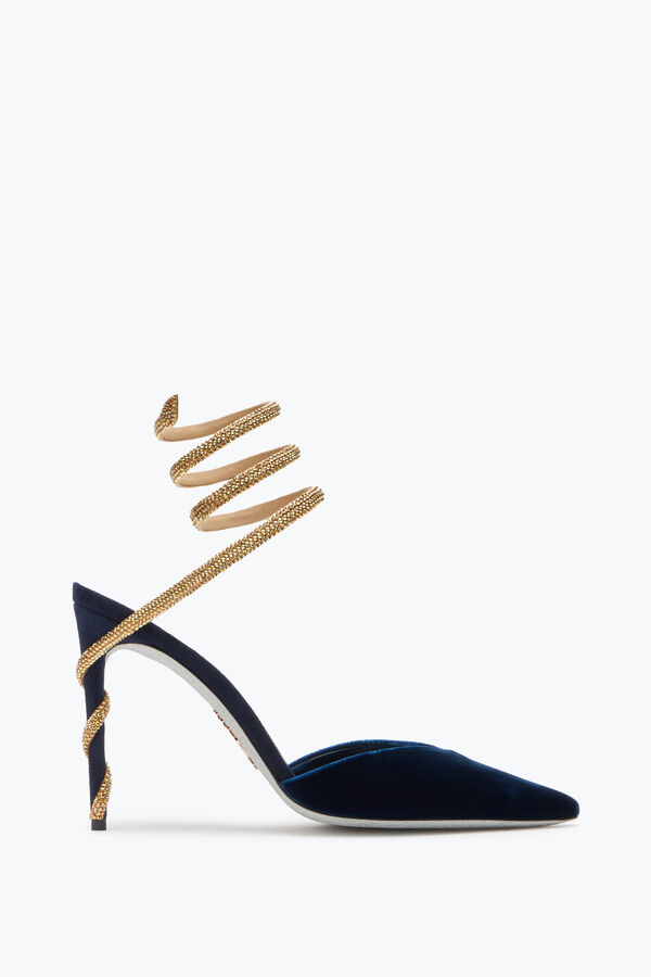 jeweled margot djupa blå slingback pump 105 rene caovilla