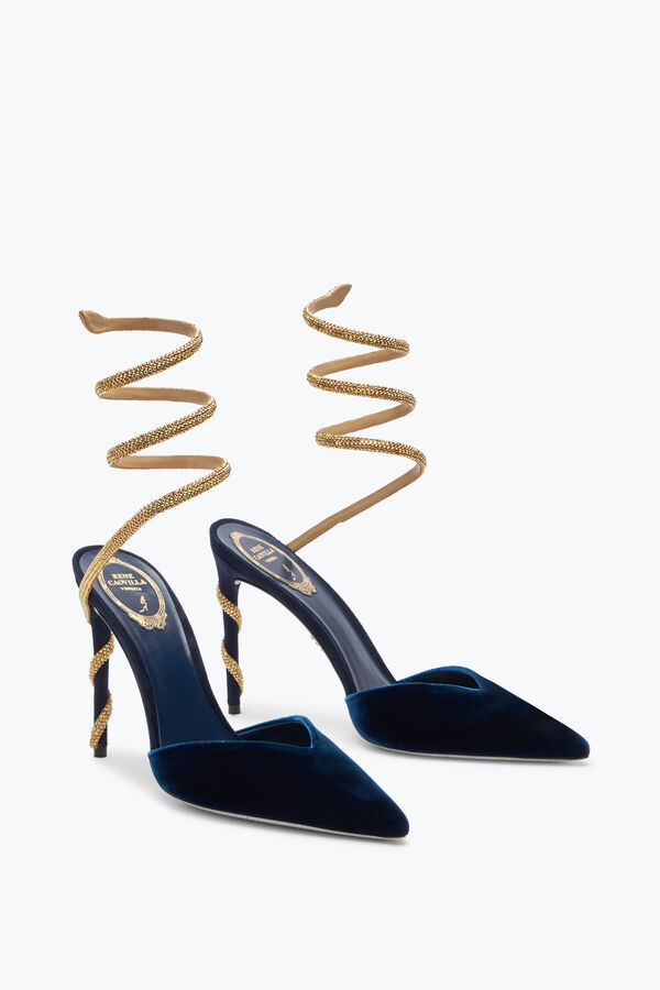 jeweled margot djupa blå slingback pump 105 rene caovilla