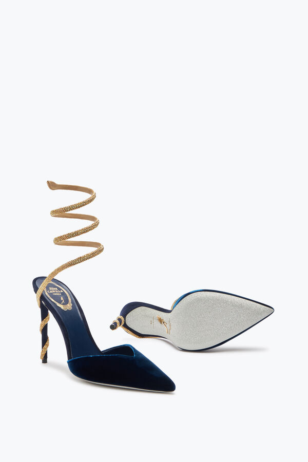 jeweled margot djupa blå slingback pump 105 rene caovilla