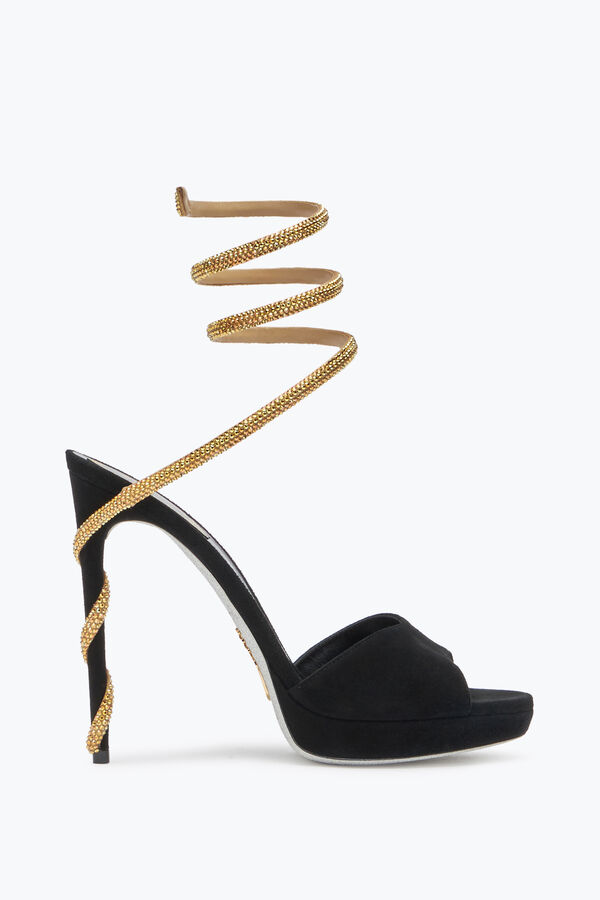 jeweled margot svart mocka och guld plattformen sandalen 120 rene caovilla