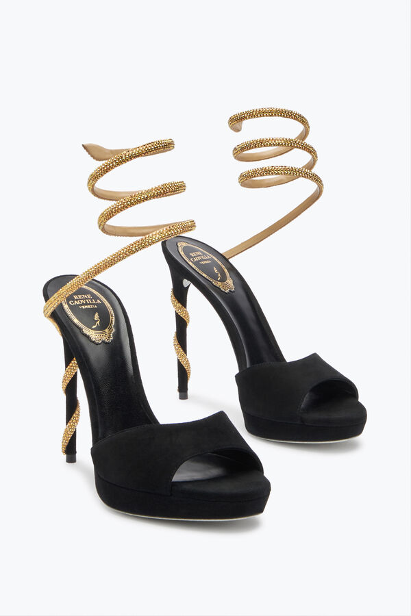 jeweled margot svart mocka och guld plattformen sandalen 120 rene caovilla