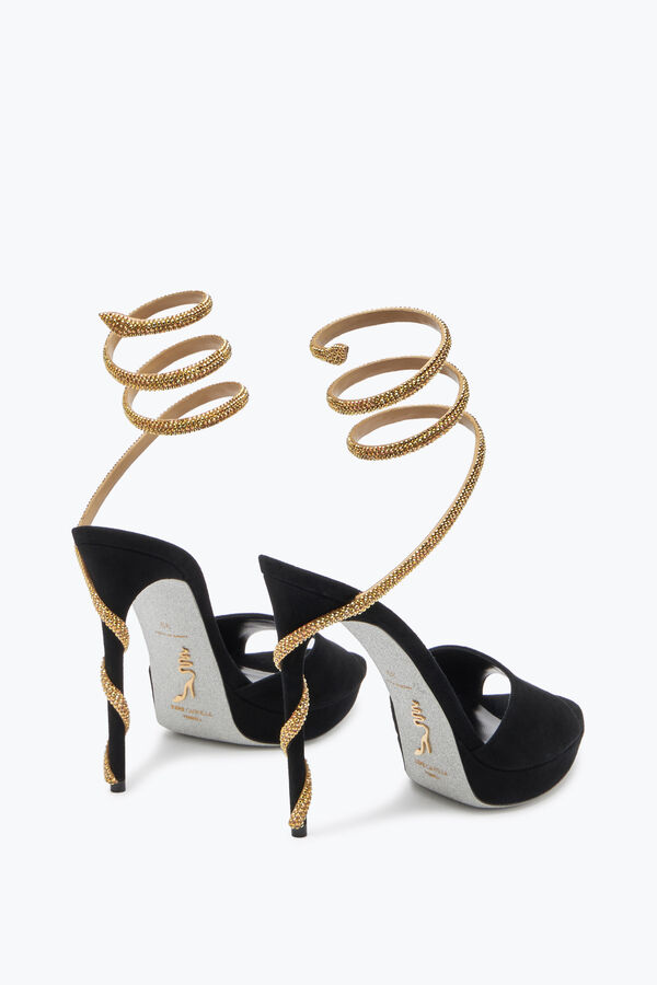 jeweled margot svart mocka och guld plattformen sandalen 120 rene caovilla