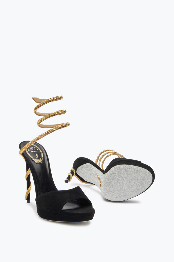 jeweled margot svart mocka och guld plattformen sandalen 120 rene caovilla