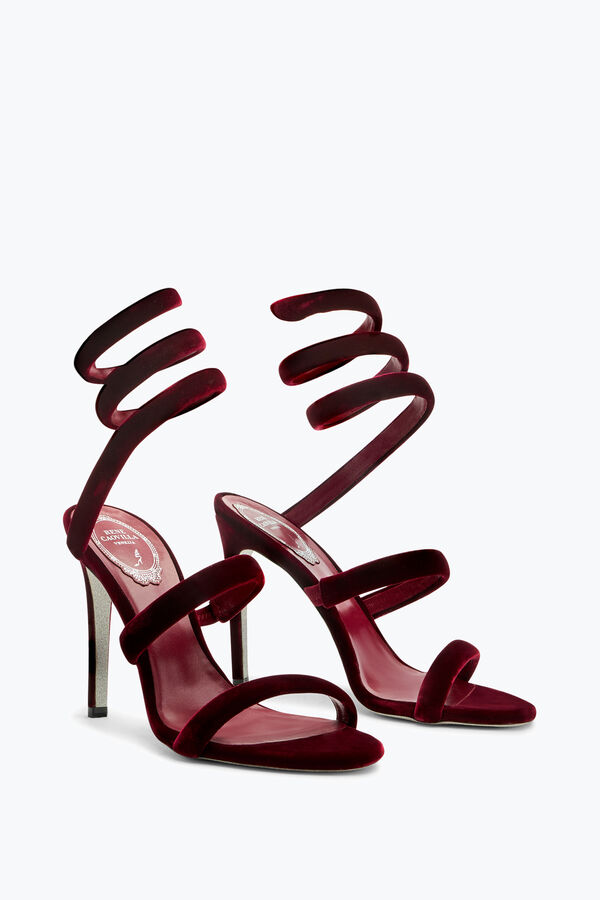 jeweled cleo sammet ruby röd sandal 105 rene caovilla
