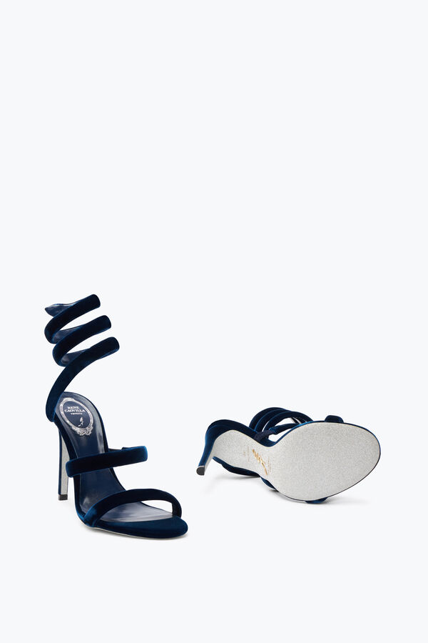jeweled cleo marinblå sammet sandal 105 rene caovilla