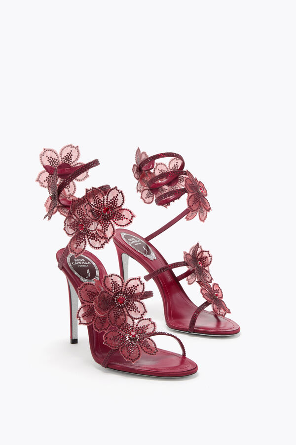 jeweled persika blomma bourgogne sandal 105 rene caovilla