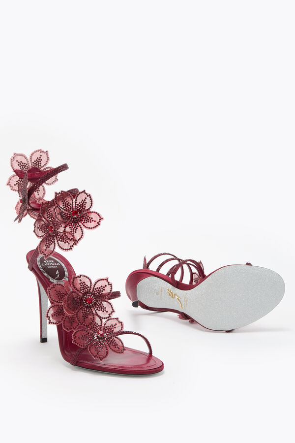 jeweled persika blomma bourgogne sandal 105 rene caovilla