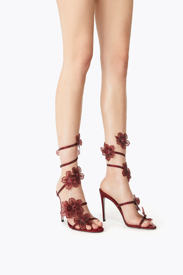 jeweled persika blomma bourgogne sandal 105 rene caovilla