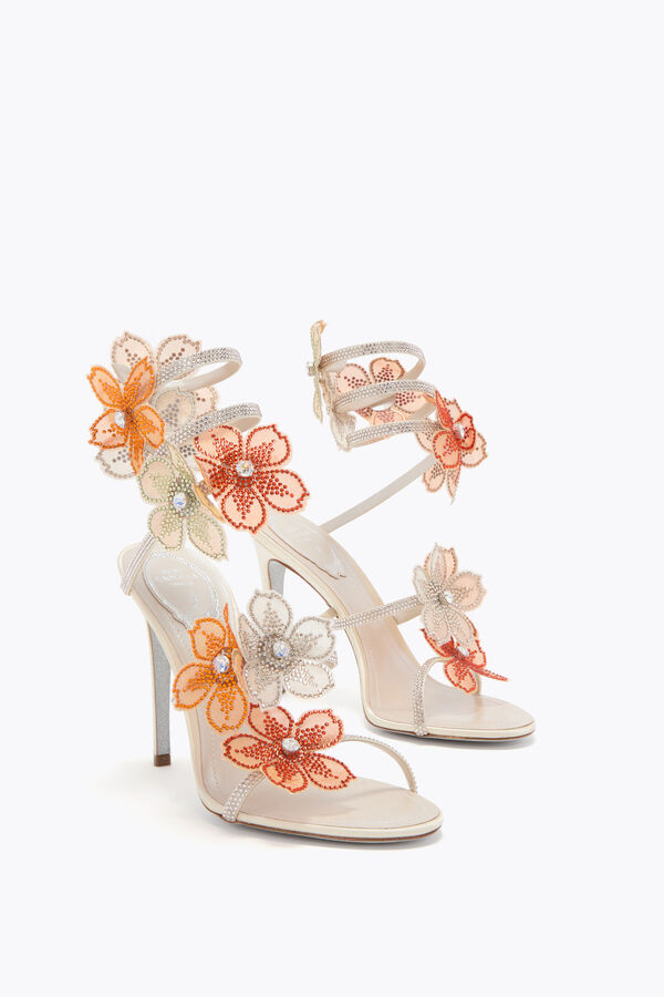 jeweled persika blomma elfenben och orange sandal 105 rene caovilla