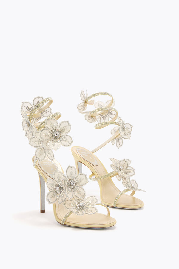jeweled persika blomma citron gul sandal 105 rene caovilla