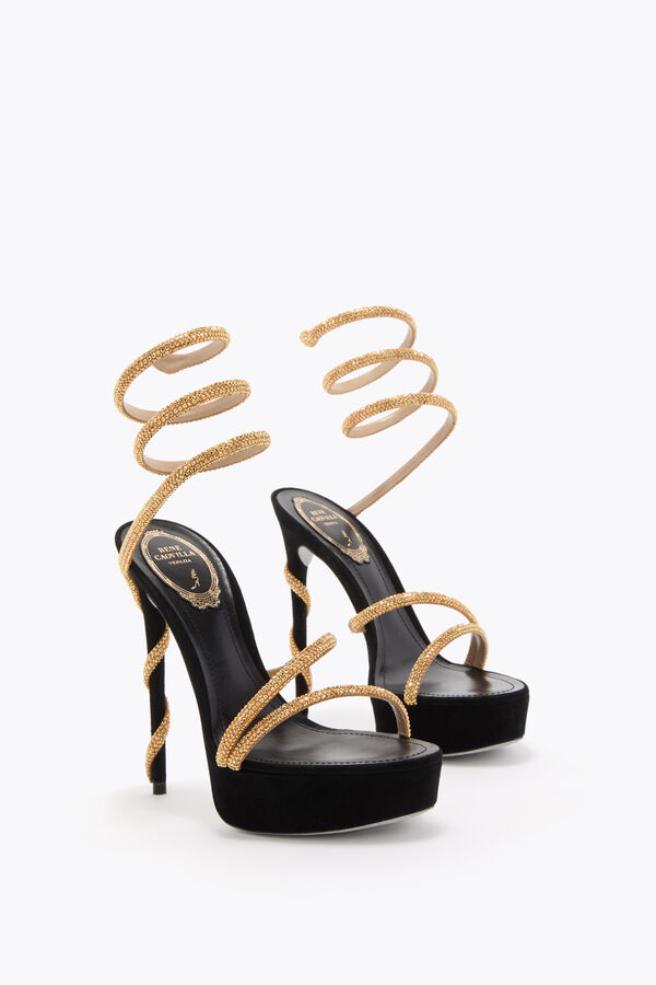 jeweled margot svart och guld plattformen sandalen 130 rene caovilla