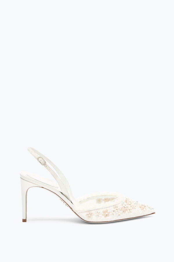 förgylld blomma vit slingback 80 rene caovilla