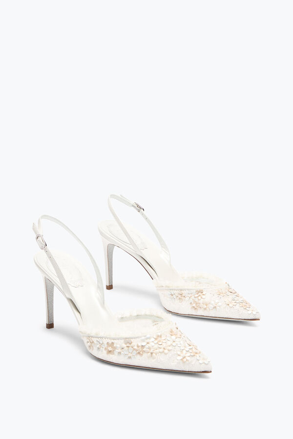 förgylld blomma vit slingback 80 rene caovilla