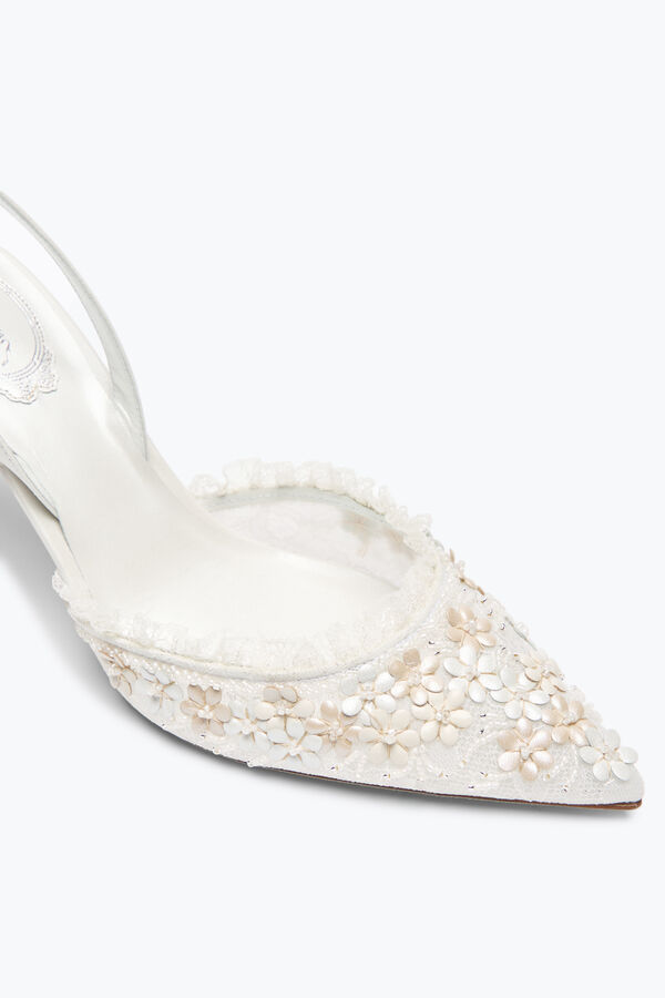 förgylld blomma vit slingback 80 rene caovilla