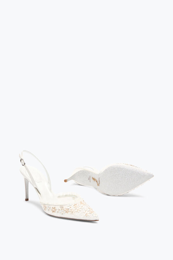 förgylld blomma vit slingback 80 rene caovilla